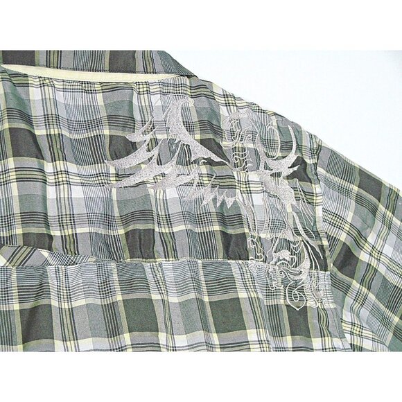 Mens Prana Plaid Embroidered Design Button Up Shirt Green Gray Light Yellow Sz M - Picture 3 of 9